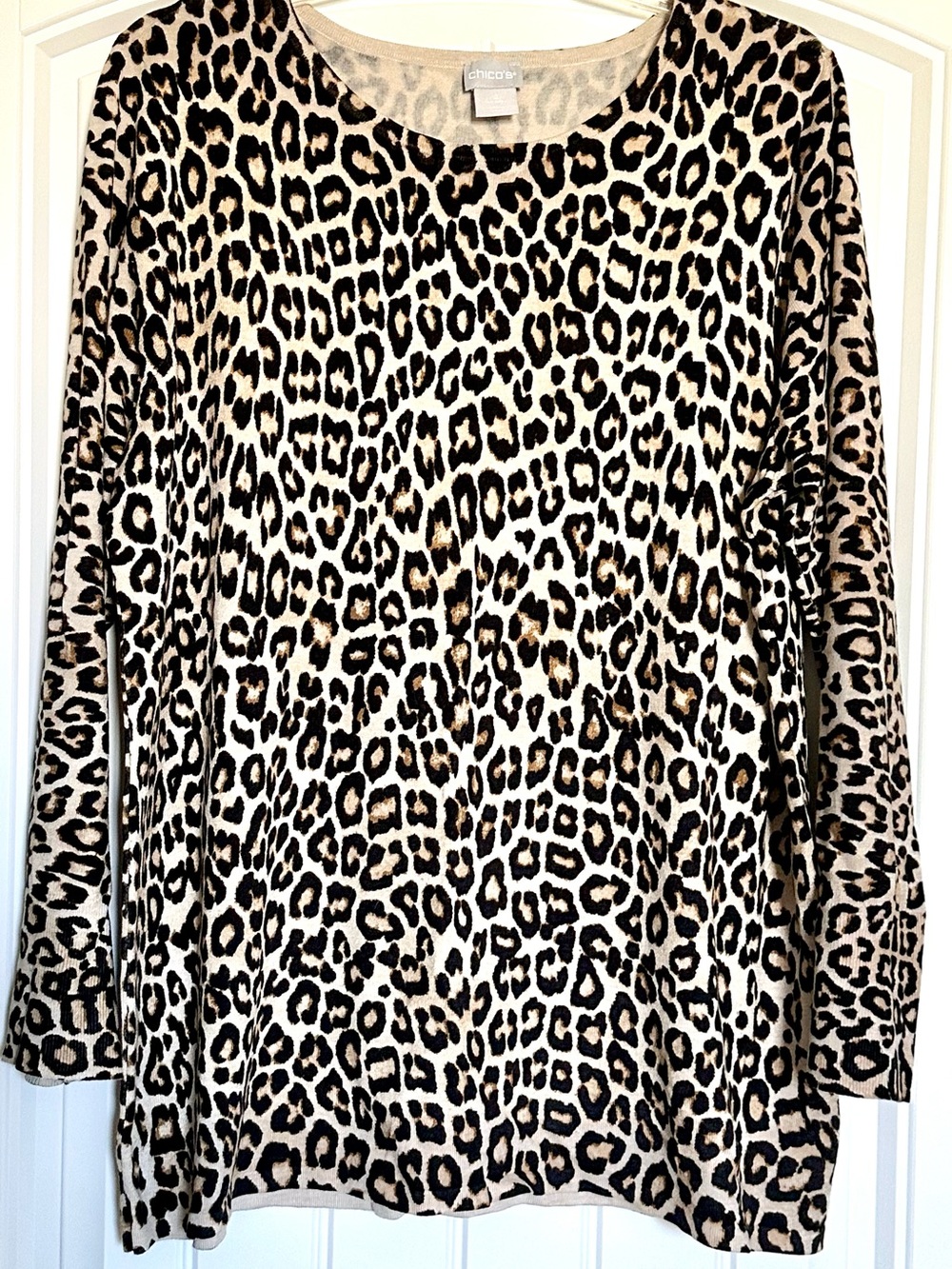 Chico's Leopard Print Long Sleeve Sweater/Tunic - Tan, Black